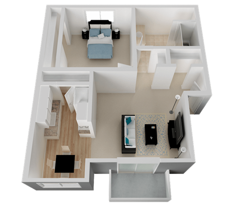 Floor plan for 1 bed, 1 bath, 700 sqft